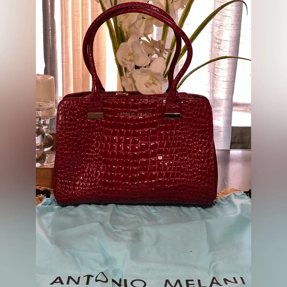 🔥🔥ANTONIO MELANI Glossy Red Croc Satchel - Picture 12 of 12